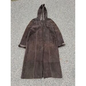 Bernardo S. Jacket Women 42 Brown Suede Shearling Coat Hooded Faux Fur Lined